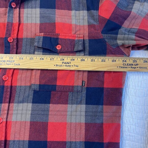 NIKE 6.0 SZ XL Plaid Button Up Flannel Shirt Long Sleeves Pockets Red Navy - Picture 10 of 10